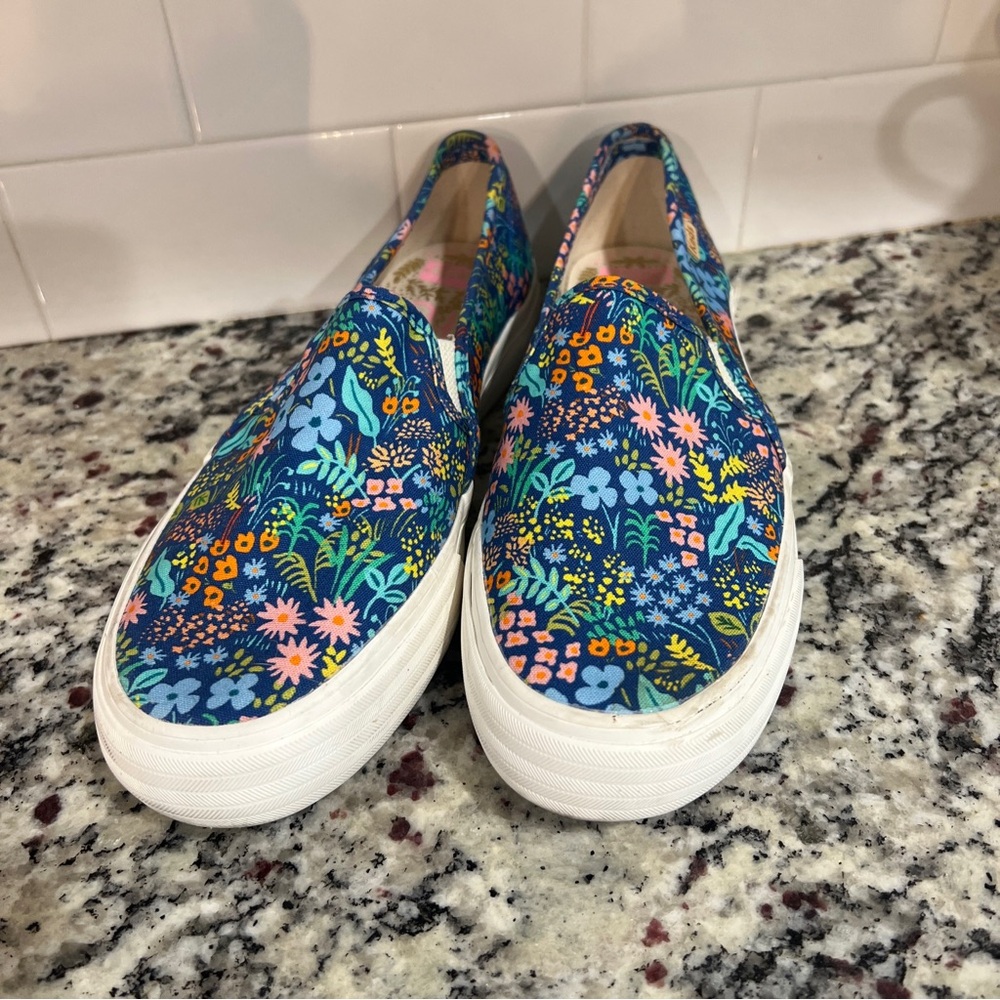 Keds x Rifle Paper Co slip on sneakers size 9 blue floral print